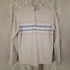 Pebble Beach Light Gray Long-Sleeve Quarter-Zip with Blue and White Stripes